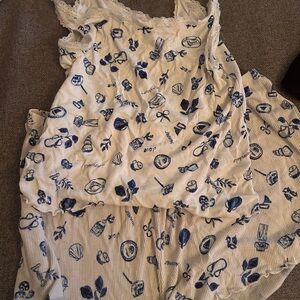 Colsie White and Blue Lace Trim ribbed Pajamas set